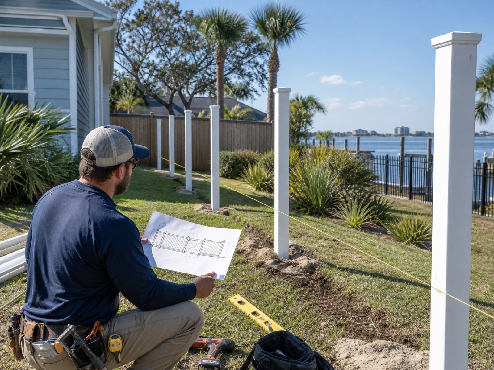 Fence contractor planning a privacy fence in Pensacola
